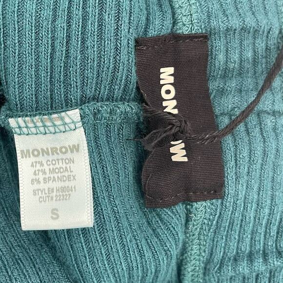 MONROW Skirt Midi Size Small Ribbed Teal Textured Back Slit Stretch NWT Casual - Picture 4 of 11
